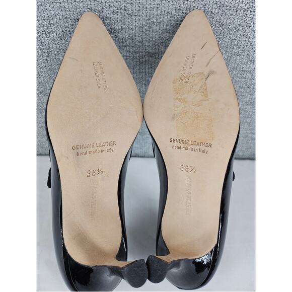 MANOLO BLAHNIK WOMEN'S CAMPARI MARY JANE 3" HEEL PUMPS BLACK PATENT SIZE 6.5 - Picture 7 of 13